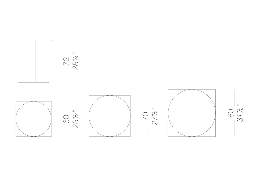 BRIO H72 : Table with round or square top Ø60 ÷ 70 ÷ 80